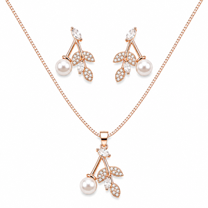 Ensemble collier et boucles d'oreilles élégants en argent sterling 925 avec perles et diamants pour femmes, bijoux de mariage et de fête - Product Image 3