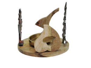 Elegant Handmade Mixed Material Dark Metal Floral Figurine Christmas <b>Tree</b> Wooden Animal Silhouettes Candle <b>Stand</b> - Product Image 4