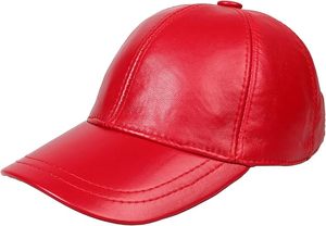 Gorra de Béisbol de Cuero PU Roja, 6 Paneles, Ajustada, Unisex, Casual, Color Sólido, Talla Adulto 58-60CM - Product Image 5