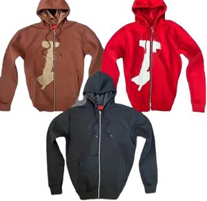 Custom 100% Cotton Jogger Tracksuit Men <b>Patch</b> Embroidery Zip Up Satin Lined Hoodie And Sweatpants Sets For Unisex - Product Image 1