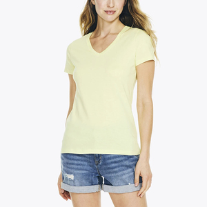 Hot Selling Women's V-Neck Shirts Knitted 100% Cotton Quick Dry Breathable Sustainable Best Price Casual Wear OEM Service - Product Image 6