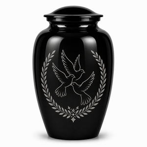 Urna Funeraria Azul Cielo con Palomas Blancas y Encaje Grabado, Adhesivo Conmemorativo con Imagen, Urna de Esmalte para Cenizas Humanas - Product Image 5
