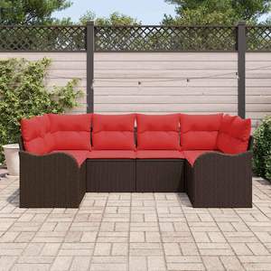 Brown Synthetic Poly <b>Rattan</b> Garden <b>Sofa</b> Set With Cushions <b>Outdoor</b> Furniture Contemporary Style - Product Image 3