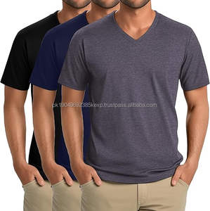 Camiseta clásica al por mayor con cuello en V, de color sólido, suave, de manga corta, ajustada, cómoda, de alta calidad para hombre. - Product Image 4