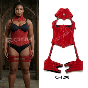Ensemble de corset en daim rouge de qualité supérieure - Product Image 5