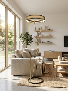Lámpara de Pie Decorativa Moderna con Pantalla Redonda de Tela, LED Cálido de 3500K, Uso Residencial, Lumetal Vietnam - Product Image 2
