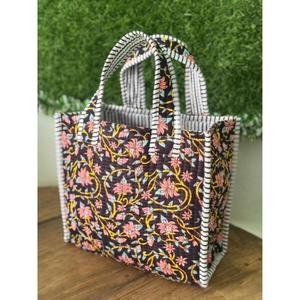 Sac fourre-tout en coton fait main indien, imprimé floral, petit sac fourre-tout, sac de shopping pour femmes, mini sac à main - Product Image 4