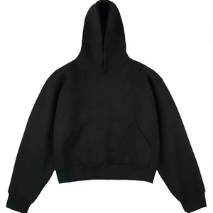 Sweat à capuche basique épais, coupe oversize et carrée, style court, avec épaules tombantes, en tricot uni, coupe vintage, couleur unie - Product Image 3