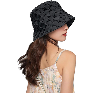 Chapeau Bob Noir Gaufré Unisexe Décontracté Printemps-Été Adulte en Polyester Non-Tissé - Product Image 4