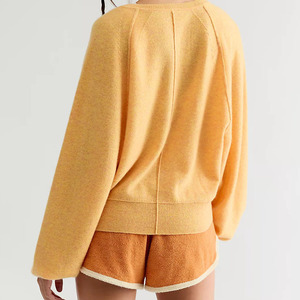 Custom Made Knitted Henley Women Yellow Knitted <b>Cardigan</b> Button Front Casual Long Sleeve Solid Color Acrylic Sweater Autumn Wear - Product Image 2