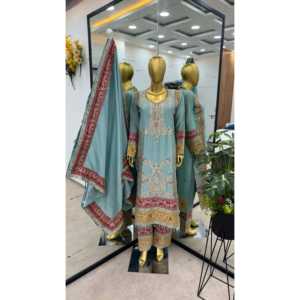 Women's Beautiful Top-Bottom and Dupatta <b>Set</b> with Heavy <b>Embroidery</b> Cording Sequence Work - Product Image 1