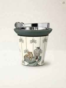 Palm Tree Pattern Metal Ice Bucket With Green Leather Trim Lid And <b>Silver</b> Tongs For Drinks Home Hotel Restaurant Decor Ramadan - Product Image 2