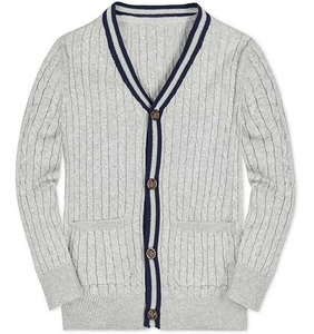 2026 <b>Women's</b> V-Neck Cable Knit <b>Cardigan</b> <b>with</b> Contrast Trim <b>Pockets</b> and Buttons - Product Image 1