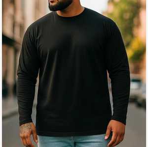 Men's <b>Black</b> <b>Long</b> Sleeve <b>T</b>-<b>Shirt</b> Solid O-Neck Regular Fit Casual Knitted Tee - Product Image 3