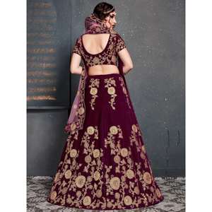 <b>Purple</b> Embroidered <b>Velvet</b> Bridal Lehenga Choli Semi-Stitched Zeel Clothing - Product Image 3