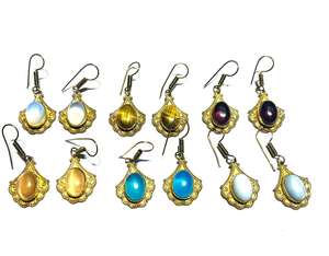 Boucles d'oreilles pendantes en laiton plaqué argent tibétain avec micro-incrustation d'améthyste, pierres semi-précieuses, bijoux tendance, cadeau pour femme - Product Image 1