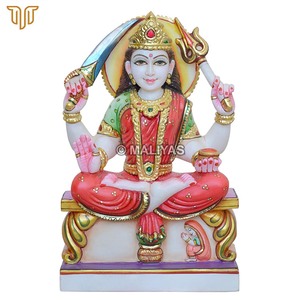 Statue de Santoshi Mata en marbre assise |   Statue de Santoshi Maa et idole de Mata en marbre pour Mandir |   Sculpture religieuse par MALIYAS - Product Image 2