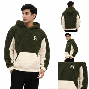 Sweat-shirts en molleton de coton personnalisés pour hommes, manches contrastées, pull en sherpa, poche avant, streetwear urbain, mode hiver Y2K, vente en gros - Product Image 6