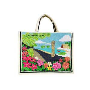 Beaded <b>Canvas</b> Tote <b>Bag</b> Floral Insect Embroidered Handbag <b>Drawstring</b> Open Top for Daily Use beaded women tote <b>bags</b> customized <b>bag</b> - Product Image 3