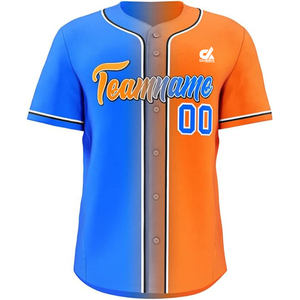 Camiseta de Béisbol Personalizada Azul y Naranja, Uniforme de Equipo con Botones para Hombre, Camisa Deportiva Corta de Algodón Orgánico Transpirable - Product Image 3