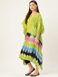 Caftán de rayón de diseñador de alta calidad, teñido con técnica tie-dye, para uso diario en verano, corte regular, cuello corazón, al mejor precio por parte del proveedor. - Product Image 2