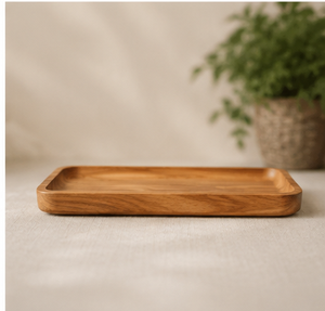 Plateau de service rectangulaire moderne en bois fait main, plateau décoratif, support de rangement utilitaire pour la maison, l'hôtel, le café - Product Image 1