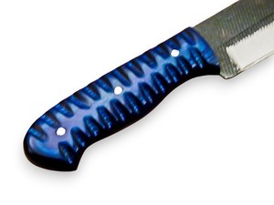 Cuchillo de caza OEM de acero raspado con gancho para tripas, mango de madera Pakka, funda de cuero, personalizable, espiga completa, agarre texturizado - Product Image 4