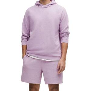 Men's Lavender Hoodie and <b>Shorts</b> Set Cotton Waffle Knit Casual Summer Wear Solid Color Breathable Street wear Outfit Custom Men - Product Image 1