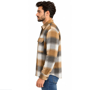Chemise en flanelle à carreaux marron pour homme, manches longues, boutonnée, avec poches poitrine - Product Image 5
