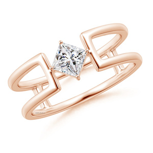 Anillo de Compromiso con Diamante Cultivado en Laboratorio, Corte Princesa, Certificado IGI, Banda Abierta Geométrica, Oro 10K 14K 18K, Plata 925 935 - Product Image 2