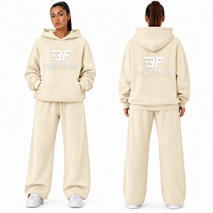 BEST FITNESS WEAR Ensemble de survêtement de luxe pour femme de haute qualité, 100% coton, molleton technique, sweat-shirt oversize et pantalon de survêtement, ensemble d'hiver - Product Image 3