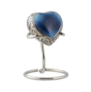 Heart shaped decorative urn with blue glazed center <b>engraved</b> silver finish designed Blue Turquoise Gold <b>Engraved</b> Heart Keepsake - Product Image 1