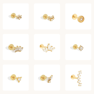 Zisma Piercing Labret à dos plat fileté interne, en or 14K, avec diamant de laboratoire et perle, design Couronne Tiara, fabrication - Product Image 5