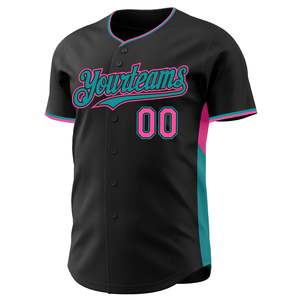 Maillot de baseball premium noir cyan rose 100% polyester maille œil-de-perdrix entièrement boutonné logo personnalisé nom de l'équipe numéro de joueur XS-7XL OEM - Product Image 2