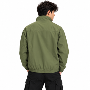 Chaqueta informal de nailon con cremallera completa para hombre, cuello elevado, cierre metálico, costuras en el panel frontal, bolsillos angulares, ropa urbana moderna - Product Image 2