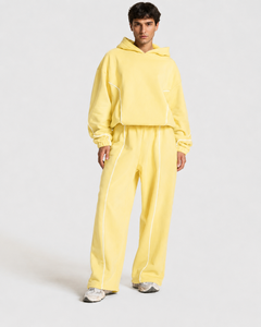 Sweat à capuche décontracté surdimensionné pour homme avec ligne contrastante jaune, en molleton premium - Product Image 6