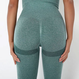 Two Piece Yoga Set High Waist Elastic Waist Full Length Leggings Racerback Square Neck Crop <b>Top</b> Color Blocking Seamless - Product Image 5