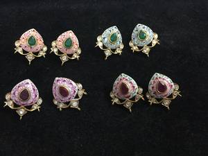 Luxury Hand Painted Meenakari <b>Stud</b> <b>Earrings</b> 18k Gold Plated Natural Emerald Ruby Polki Kundan Enamel <b>Earrings</b> Traditional Fine - Product Image 1