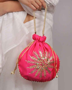 Sac Potli en Coton Brodé Indien 2026, Sac à Main Artisanal pour Femme, Écologique, pour Mariage et Fêtes, Fermeture à Rabat, Motif Personnalisé - Product Image 1