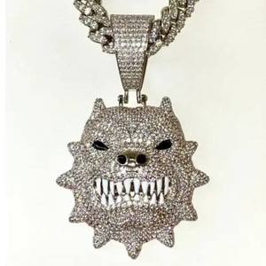 Colgante de Cabeza de Lobo de Plata 925 con Moissanita, Estilo Hiphop, Micro Pavé, Corte Redondo, Joyería Masculina con Temática Animal para Uso Diario - Product Image 3