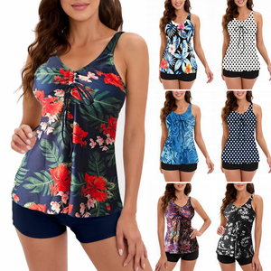 Women's Custom Two Piece Tankini <b>Set</b> Floral Print Flared Swimsuit with Shorts <b>Modest</b> Beachwear Waterproof Front Logo 2026 - Product Image 1