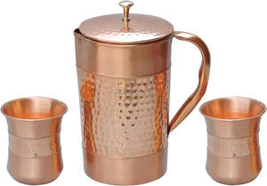 Copper Water Jug and 2 Tumblers Set Metal <b>Drinkware</b> with Plain Pattern Ceramic Lids Disposable for Wedding/Party - Product Image 2
