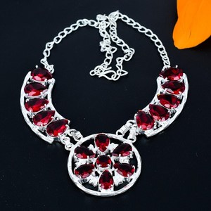 Pendentif élégant en grenat rouge vintage, argent sterling 925, sertissage en or, chaîne réglable, fait main, cadeau de fiançailles ou de Saint-Valentin - Product Image 2