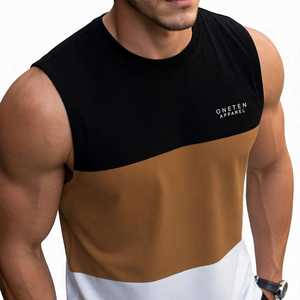 Débardeur sans manches respirant pour homme Oneten, avec broderie sur le devant, blocs de couleur, col rond, tricoté, style sportif et athlétique - Product Image 2
