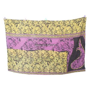 Indian Product Home Decor Vintage Cotton Ethnic <b>Throw</b> Sari Kantha <b>Quilt</b> Indian Reversible Hand Stitched Heavy <b>Throw</b> Old Sari - Product Image 6