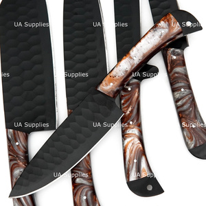 Ensemble de couteaux de cuisine en acier inoxydable antiadhésif de qualité supérieure, 5 pièces, lames finition mate, manches en résine, style artisanal ambidextre - Product Image 5