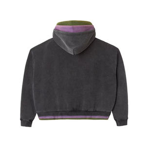 Novedad: Sudadera con capucha para hombre, de algodón personalizado, 450 GSM, con bloques de color, cremallera, estilo vintage urbano, transpirable, de triple capa. - Product Image 2