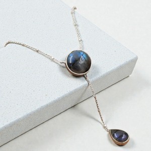 Collier en argent sterling 925 avec pendentif en obsidienne noire en forme de Y, pierre précieuse naturelle ronde en forme de poire, pendentif en moissanite pour femmes - Product Image 2