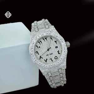 Montre Homme de Luxe Élégante en Acier Inoxydable avec Moissanite et Quartz, Cadran 20mm, Chiffres Arabes Givrés, Verre, Montre Tendance Affaires - Product Image 2