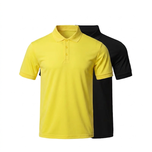 Polo personalizado liso y transpirable para golf, deportivo, de manga corta, de poliéster, a la moda, en amarillo y negro, al por mayor. - Product Image 1